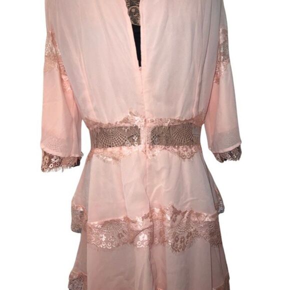 Vintage Inspired Long Pink Layered V Neck Half Sleeves Maxi Dress Women size XL - Picture 9 of 15